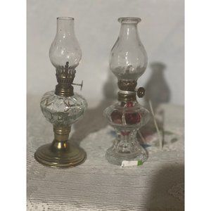 Miniature Oil Lamp, Vintage Mini Glass Lamps (2)